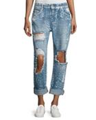 Taylor Floral-print Boyfriend Jeans, Blue