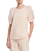 Puff Sleeve Blouse W/ Stretch Texture