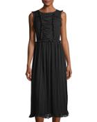 Ruffle-trim Crinkled Dobby Dress