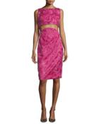 Patterned Two-part Cropped Dress, Raspberry