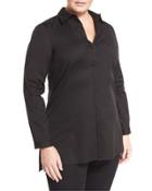 Casey Button-front Long-sleeve Top, Black,