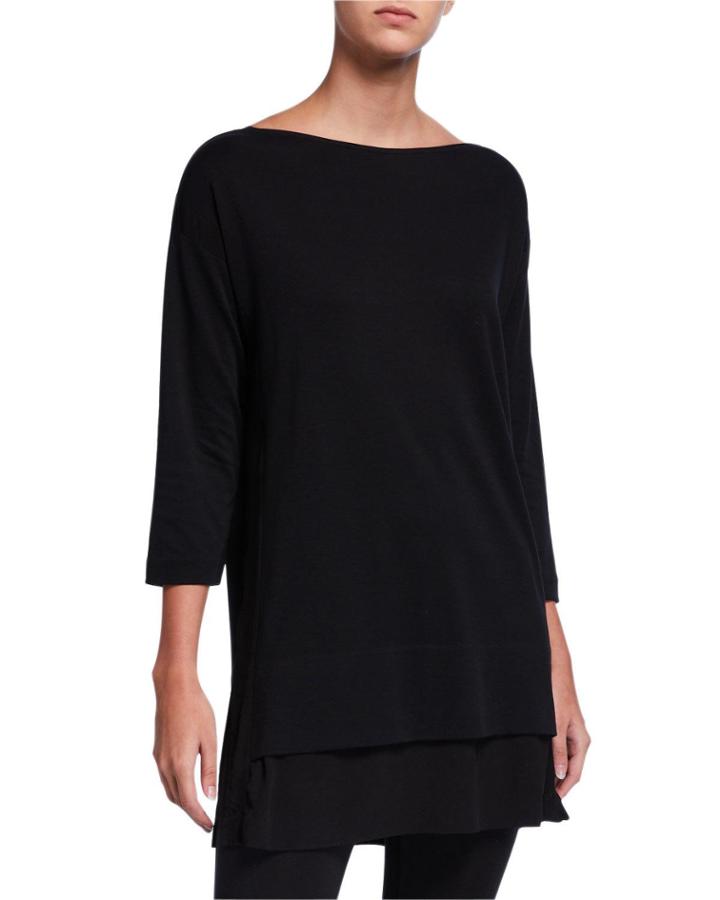 Plus Size Mixed Media 3/4-sleeve Tunic