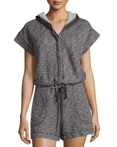 Short-sleeve Terry-cloth Hooded Romper, Ecru