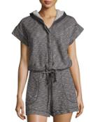 Short-sleeve Terry-cloth Hooded Romper, Ecru