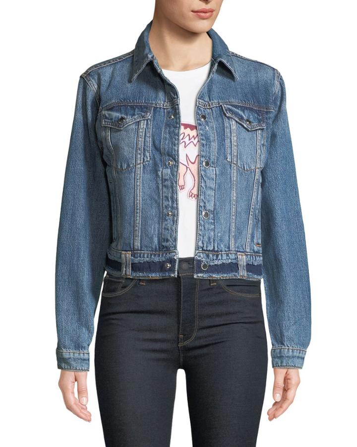 Cropped Snap-front Denim Trucker Jacket