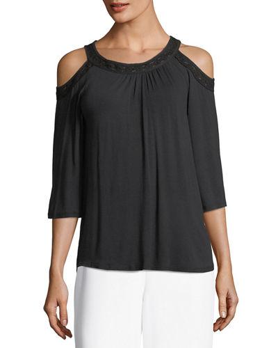 Embroidered Cold-shoulder Top