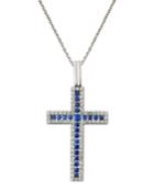 18k White Gold Diamond & Blue Sapphire Cross Pendant Necklace