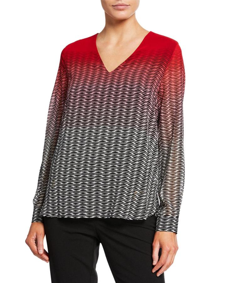 Printed V-neck Long-sleeve Tunic