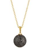18k Two-tone Pave Black Diamond Lentil Pendant Necklace