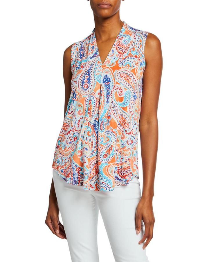 Paisley-printed Sleeveless V-neck Top
