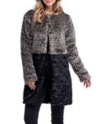Colorblock Leopard Faux Fur Coat