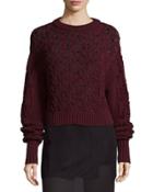 Seed-stitched Cable-knit Pullover Sweater, Burgundy