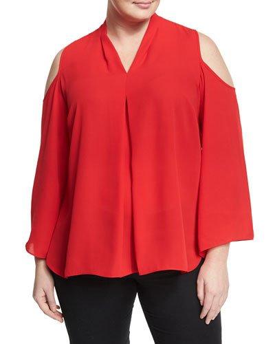 V-neck Cold-shoulder Blouse,