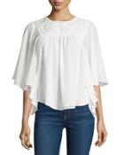 Half-sleeve Embroidered Top, White