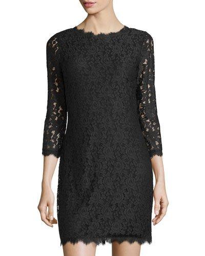 Colleen 3/4-sleeve Lace Dress, Black