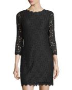 Colleen 3/4-sleeve Lace Dress, Black