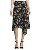 Asymmetric Slip Skirt, Black/nude