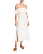 Mariana Pleated Off-shoulder Midi Dress, Ivory