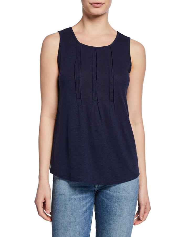 Sleeveless Top With Pintucks & Crochet