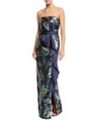 Strapless Sequin Peony Column Gown