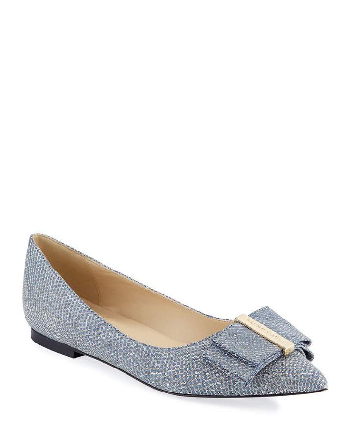 Steffy Metallic Leather Bow Ballerina Flats