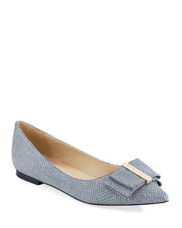 Steffy Metallic Leather Bow Ballerina Flats