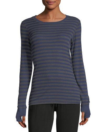 Thumbhole-cuff Striped Top, Blue