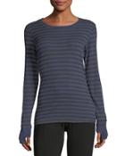 Thumbhole-cuff Striped Top, Blue