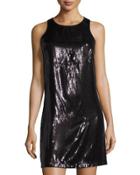 Sleeveless Sequin Trapeze Dress, Black