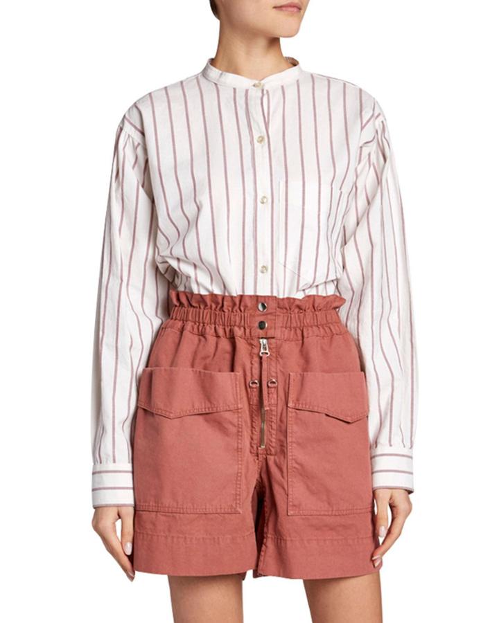 Satchell Striped Band-collar Button-down Top