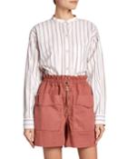 Satchell Striped Band-collar Button-down Top