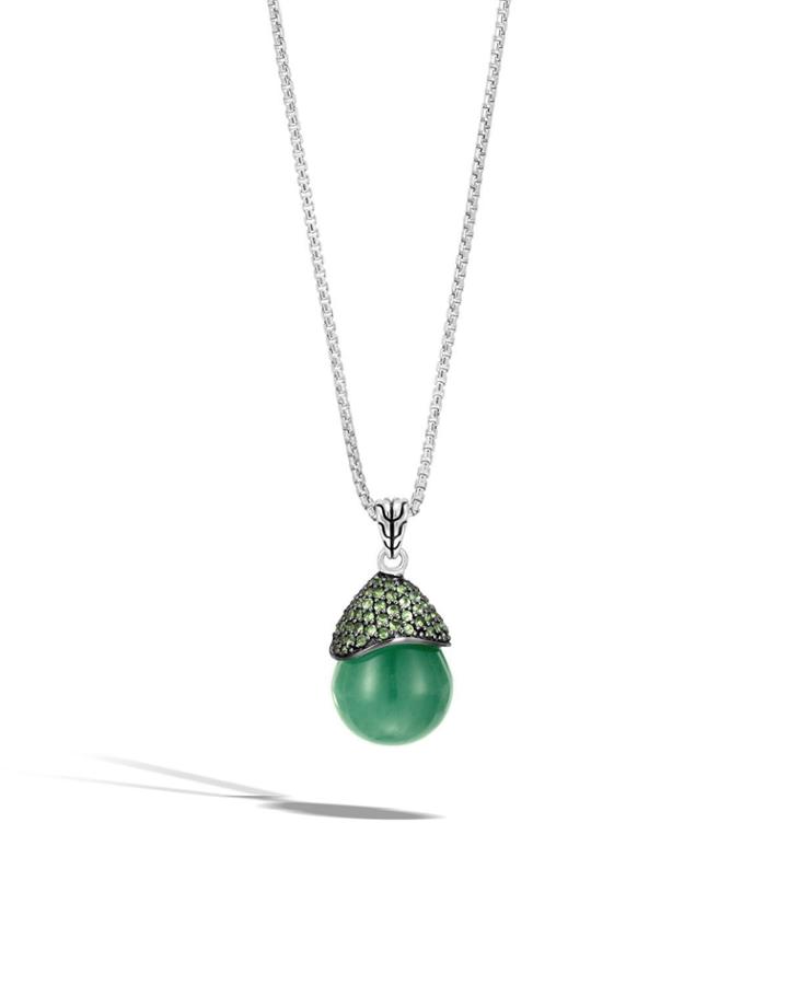Classic Chain Celestial Orb Jade & Tsavorite Pendant Necklace