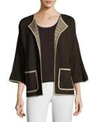 Contrast-trim Open-front Jacket, Brown