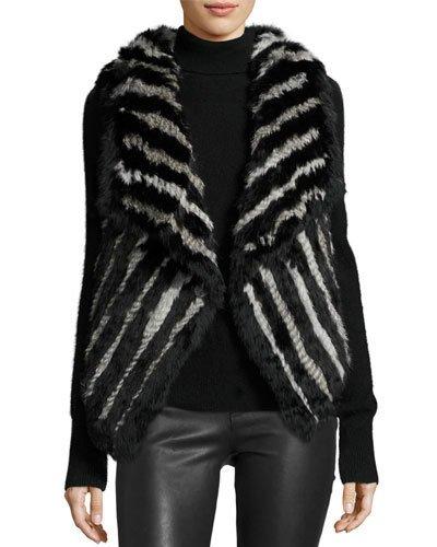 Striped Fur Vest, Black/gray