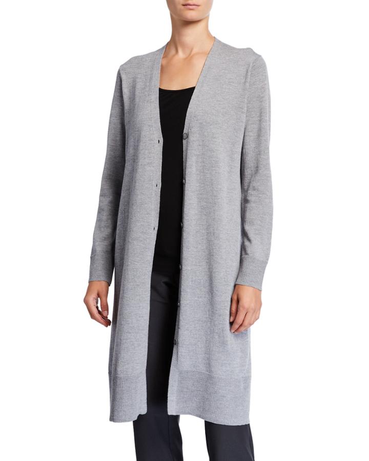 Washable Wool Crepe V-neck Button-front