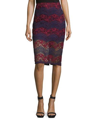Lace Midi Pencil Skirt, Purple/navy
