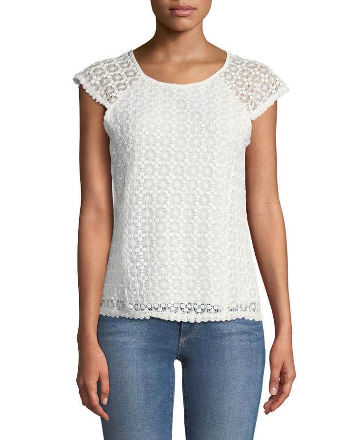 Lace-front Cap-sleeve Blouse