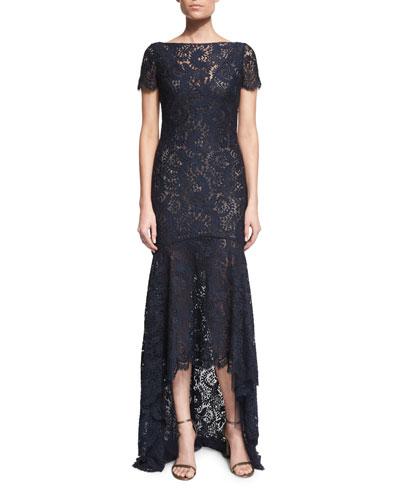 Short-sleeve Lace High-low Gown