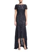 Short-sleeve Lace High-low Gown