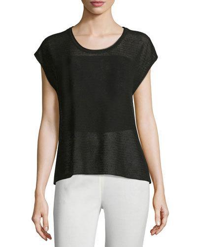Cap-sleeves Sheer Top, Black