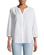 Military Trim 3/4-sleeve Poplin Blouse
