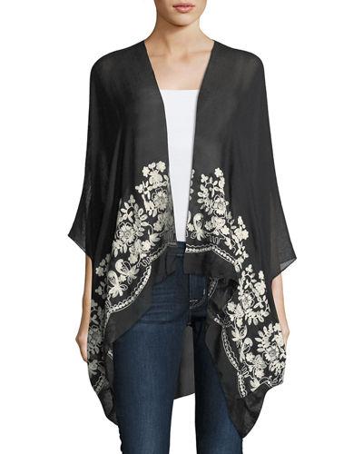 Floral-embroidered Kimono