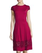 Lace-inset A-line Dress, Cranberry