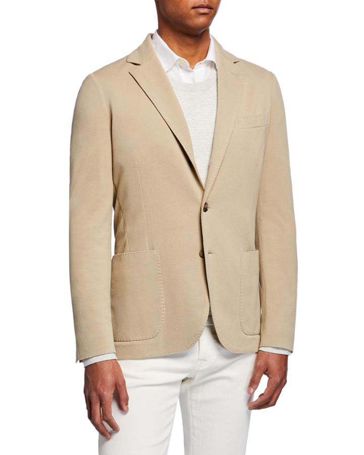 Men's Basic Knit Three-button Jacket, Tan