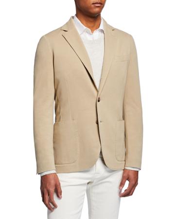 Men's Basic Knit Three-button Jacket, Tan