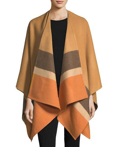 Merino Wool Ruana Striped Blanket Cape