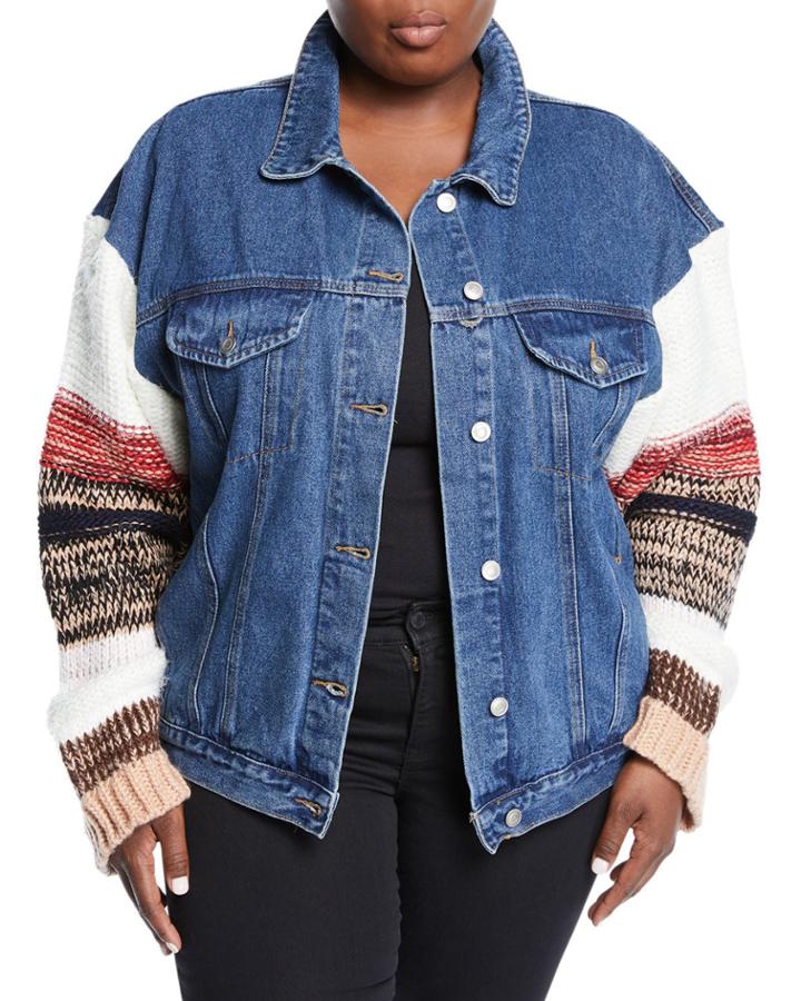 Sweater-sleeve Denim Jacket,
