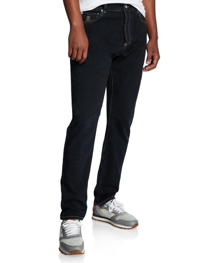 Men's Topstitched Leisure-fit Denim Pants