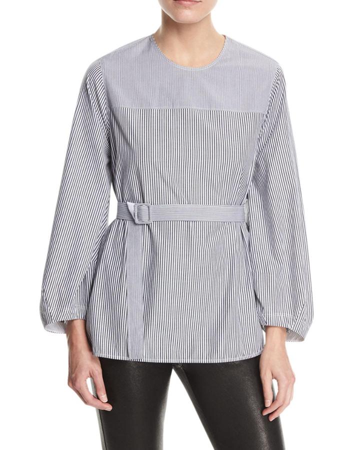 Jesse P Mixed-stripe Belted Blouse