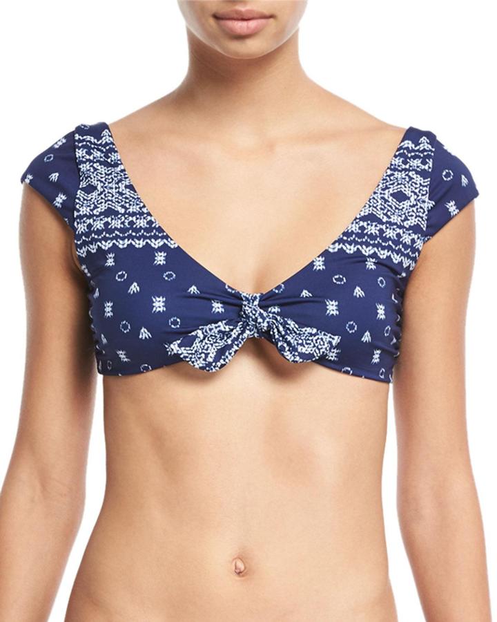 Border-stripe Cap-sleeve Bralette